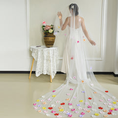 Colorful Floral Boho Bridal Veil for Hawaiian Theme
