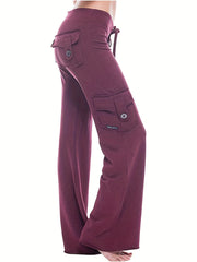 Drawstring Solid Wide Leg Pants Casual Long Length Pant