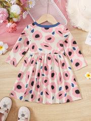 Girls Casual Flower Polka Dots Long Sleeves Dress