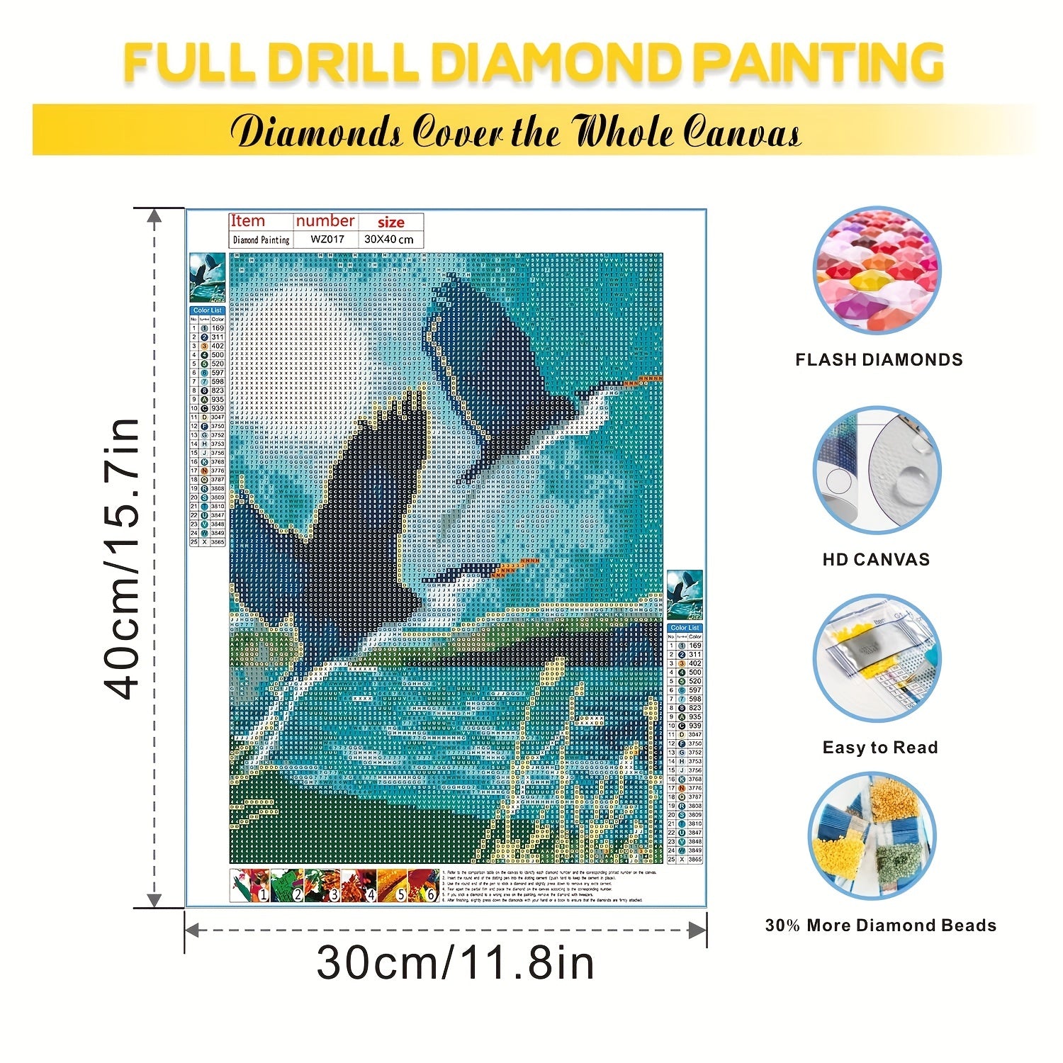 5D Diamond Painting Kit for Adults & Kids, Full Drill Gem Art Painting