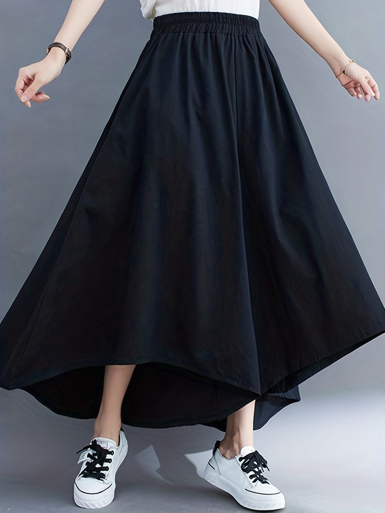 High Waist Wide Leg Pants Casual Elastic Solid Culottes Palazzo Pants