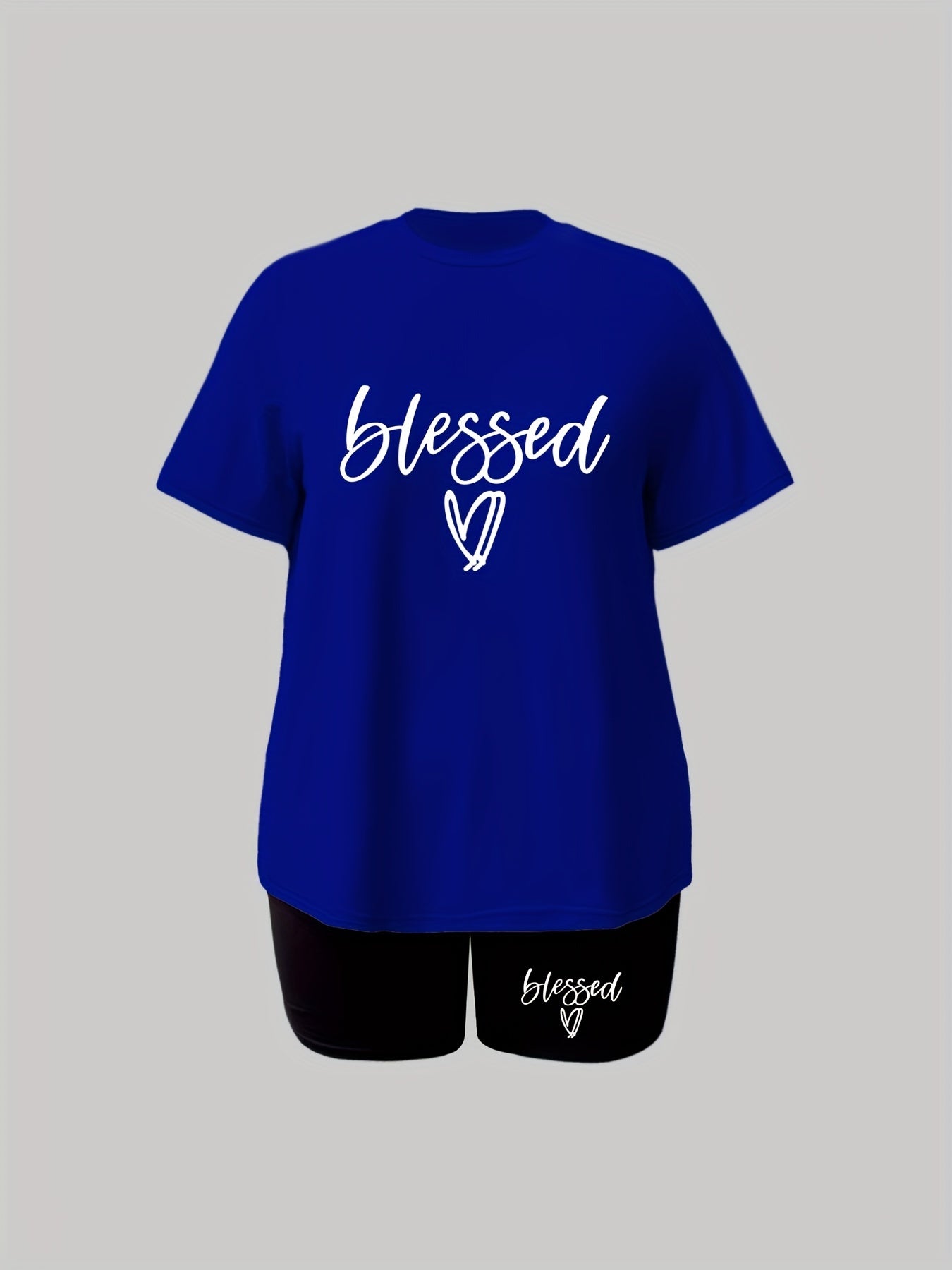 Casual Two Piece Set Women's Plus Tee & Shorts Set