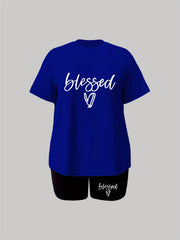 Casual Two Piece Set Women's Plus Tee & Shorts Set
