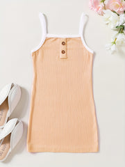 Toddler Girls Block Trim Button Decor Ribbed Cami Dress