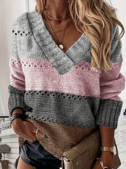 Colorblock V Neck Sweater