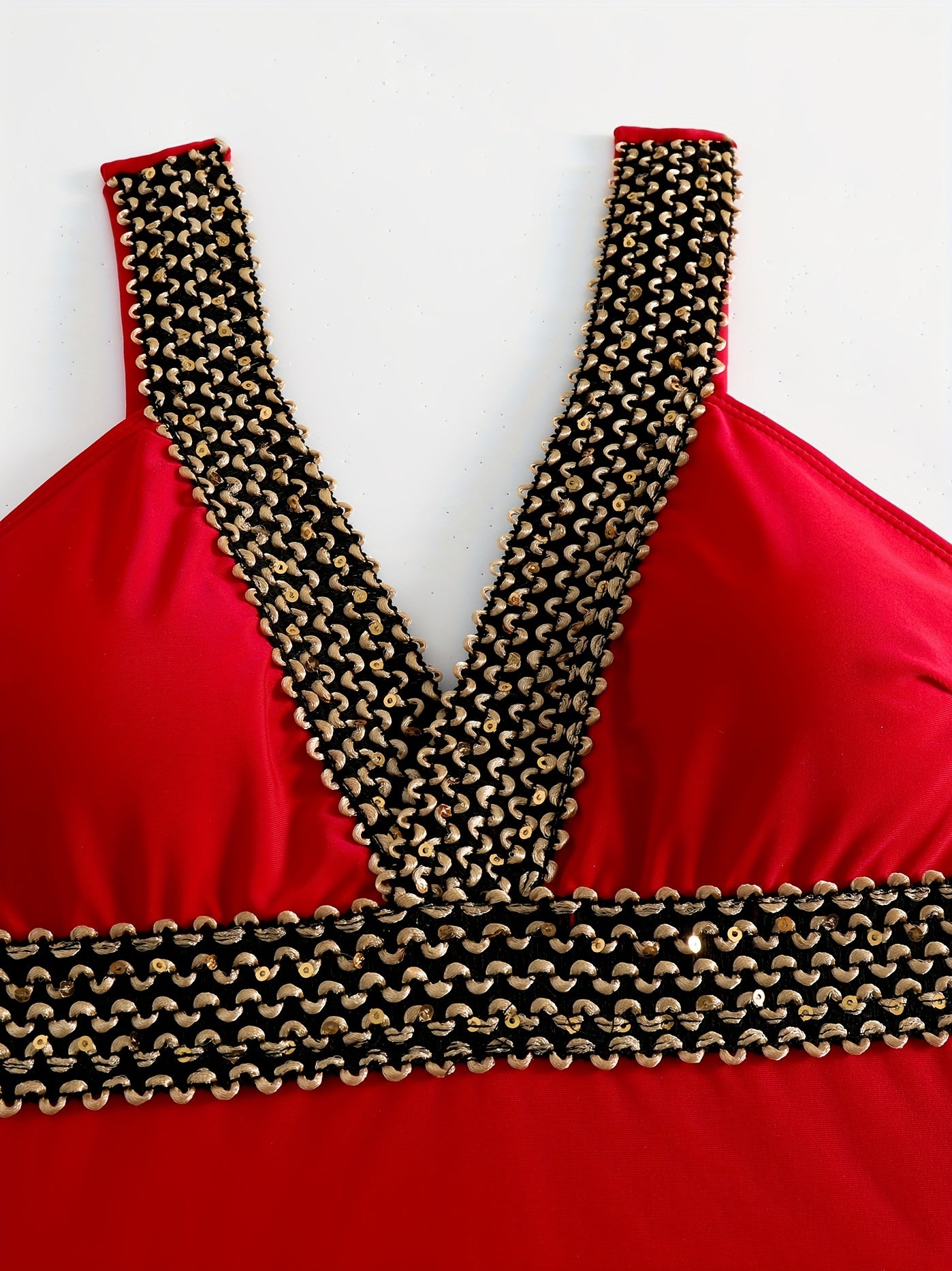 V Neck One Piece Swimsuit Contrast Band Backless High Cut Bathing Suit