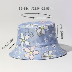 Purple Flower Print Bucket Hat Lightweight Sunscreen Fisherman Cap