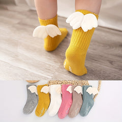 3 Pairs Girls Wing Non-slip Socks, Breathable Soft Socks