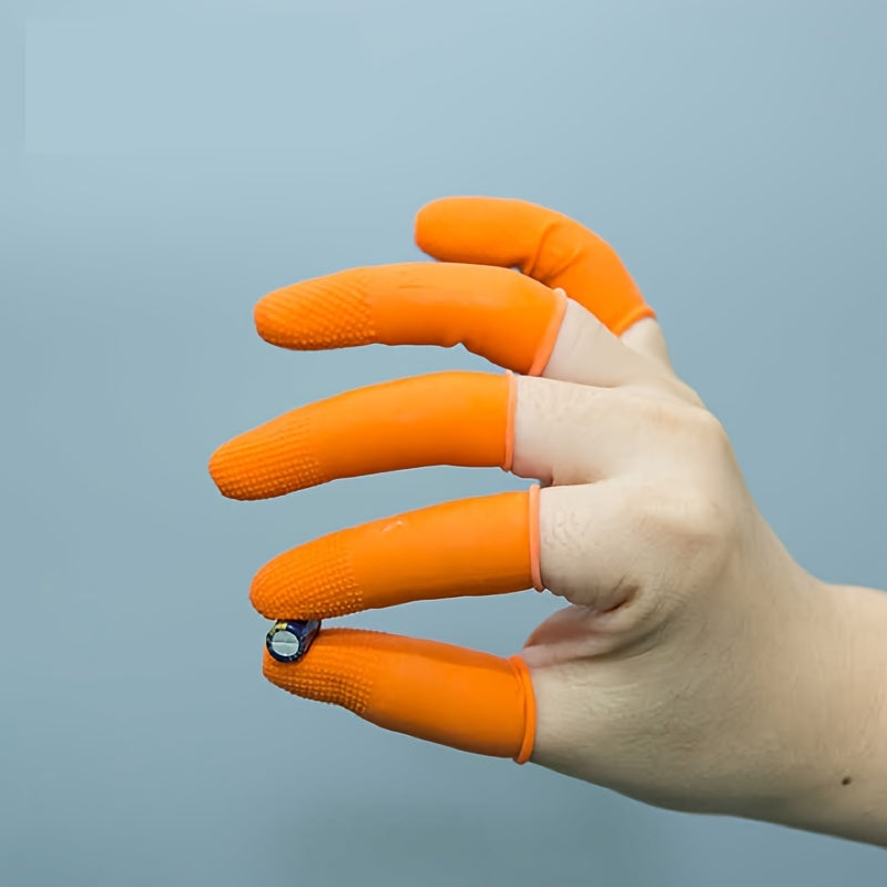 100pcs Latex Finger Cots Non-slip Protective Orange Disposable Thickened