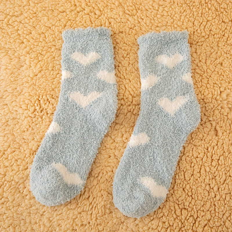 10 Pairs Heart Pattern Socks Warm Fuzzy Stockings