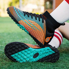 Boy's High Top Turf Football Boots Outdoor Anti skid Lace Up TF Soccer Cleats