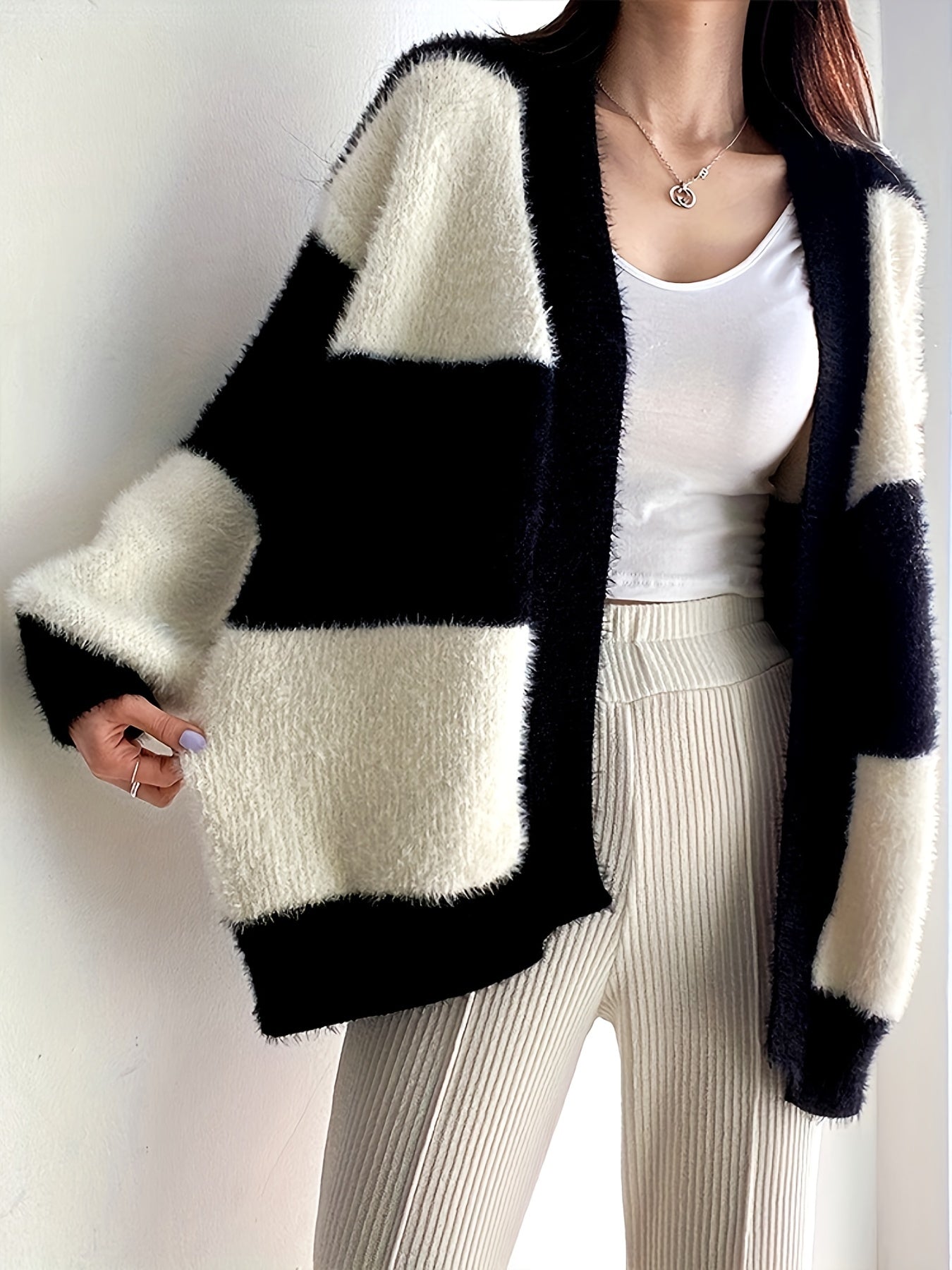 Loose Block Cardigan Long Sleeve for Fall & Winter