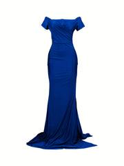 Off Shoulder Split Thigh Dress Solid Bodycon Party Maxi Dress