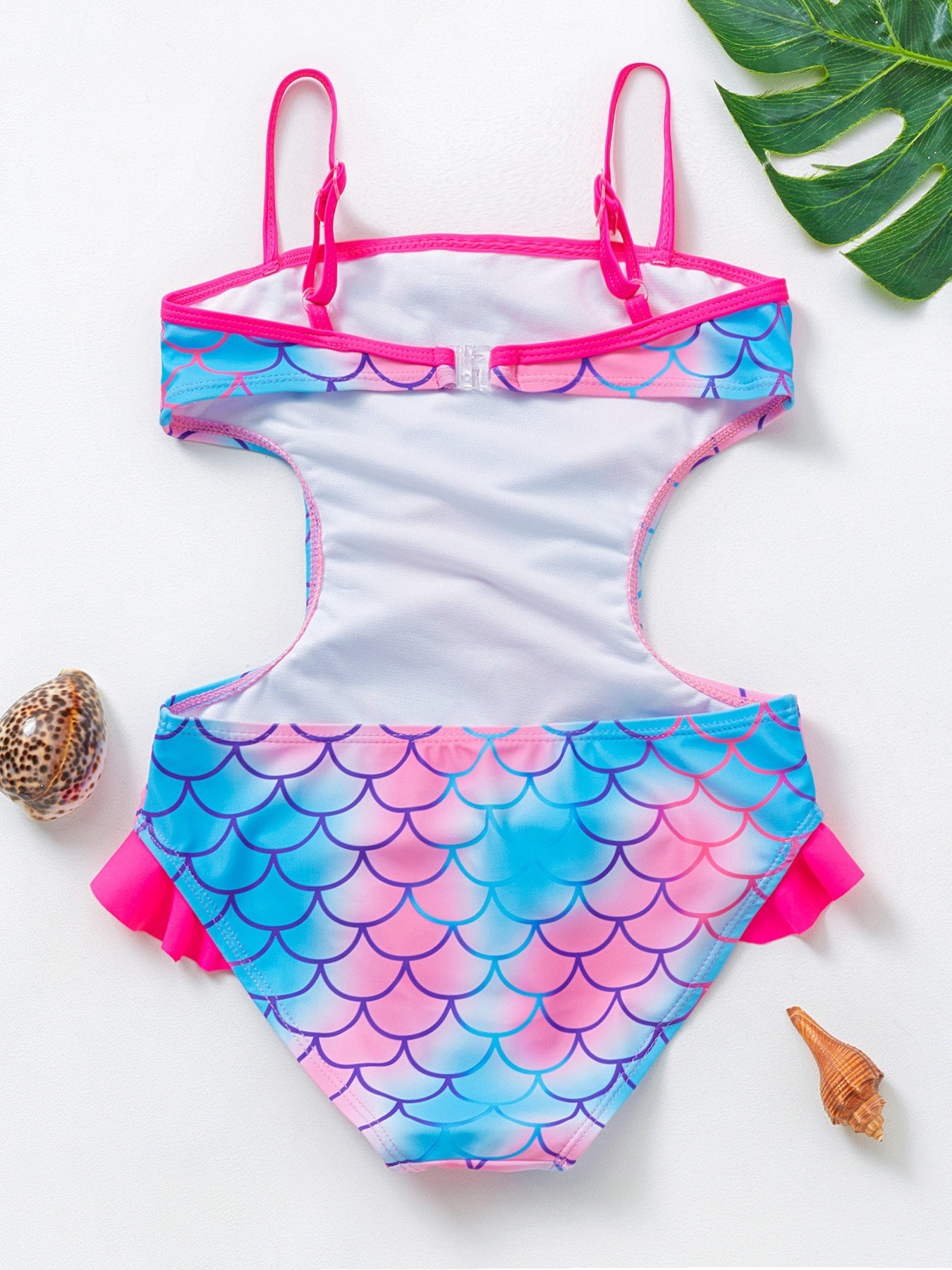 Toddler Girls Fish Scale Ruffle Trim Cami Swimsuit