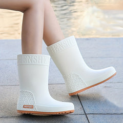 Women's Waterproof High Tube Rain Boots Solid Non slip Outdoor Rain Boots