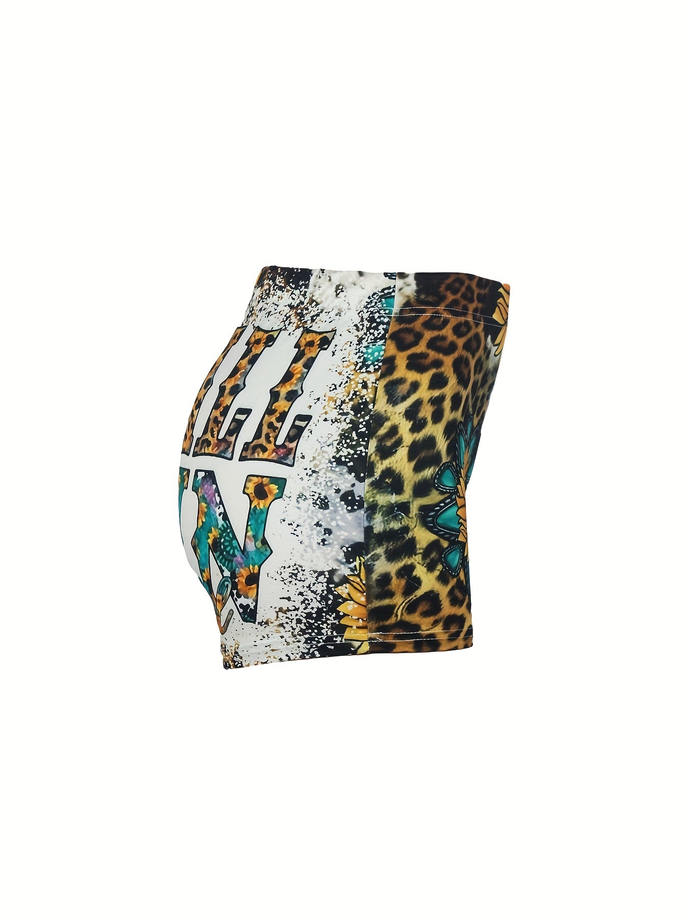Letter & Sunflower Print Skinny Shorts