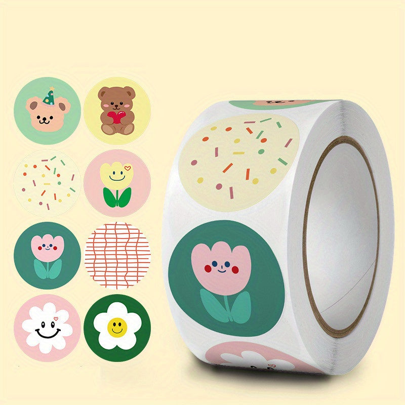 500 Sweet Heart Cartoon Stickers Roll DIY Fun Healing Small Fresh Stickers