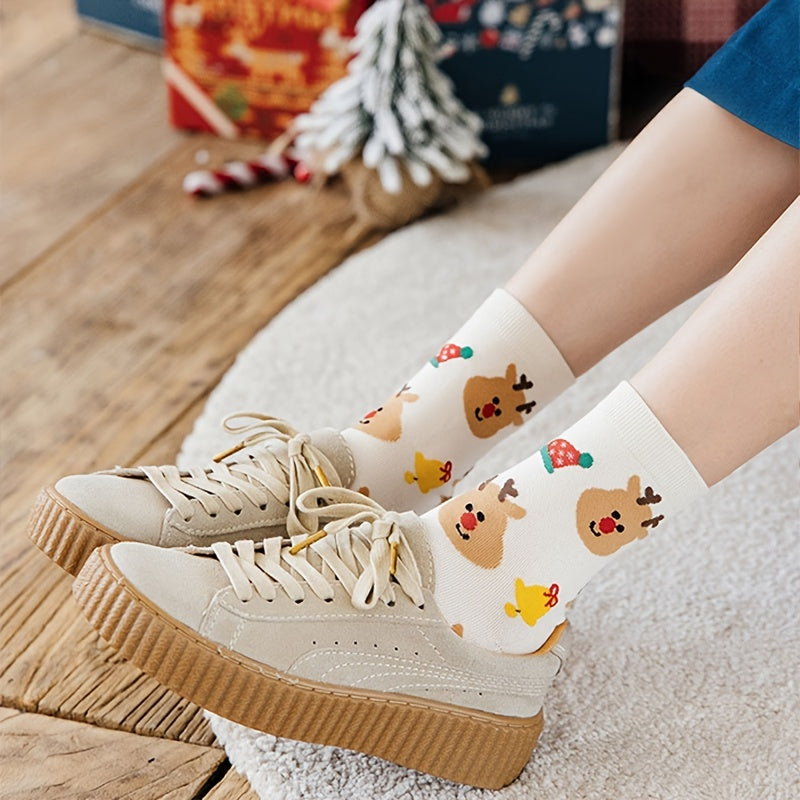 4 Pairs Cartoon Christmas Print Socks Women's Stockings