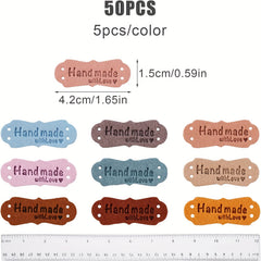 50pcs 10 Colors Leather Labels Microfiber Embossed Crochet Labels