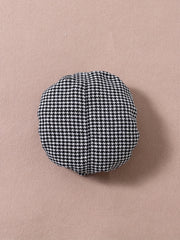 Girls 3pcs Ribbed Top Skirt & Hat Set Houndstooth Print Ruffle Top Kids Clothes