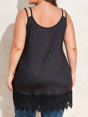 Goth Tank Top Women's Plus Rose Print Contrast Lace Trim Split Strap