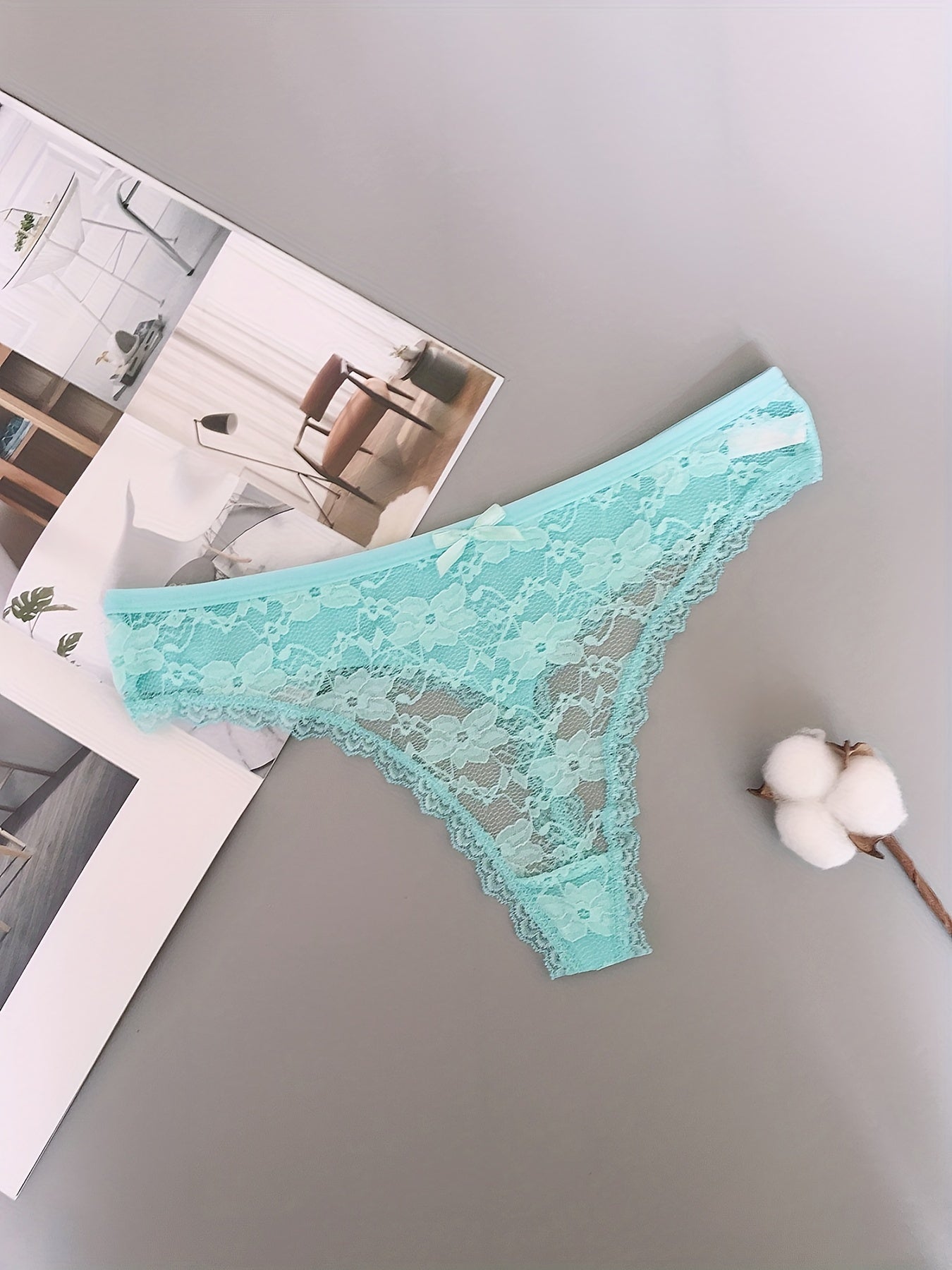 6pcs Floral Lace Mesh Thongs Stretch Panties Women's Lingerie