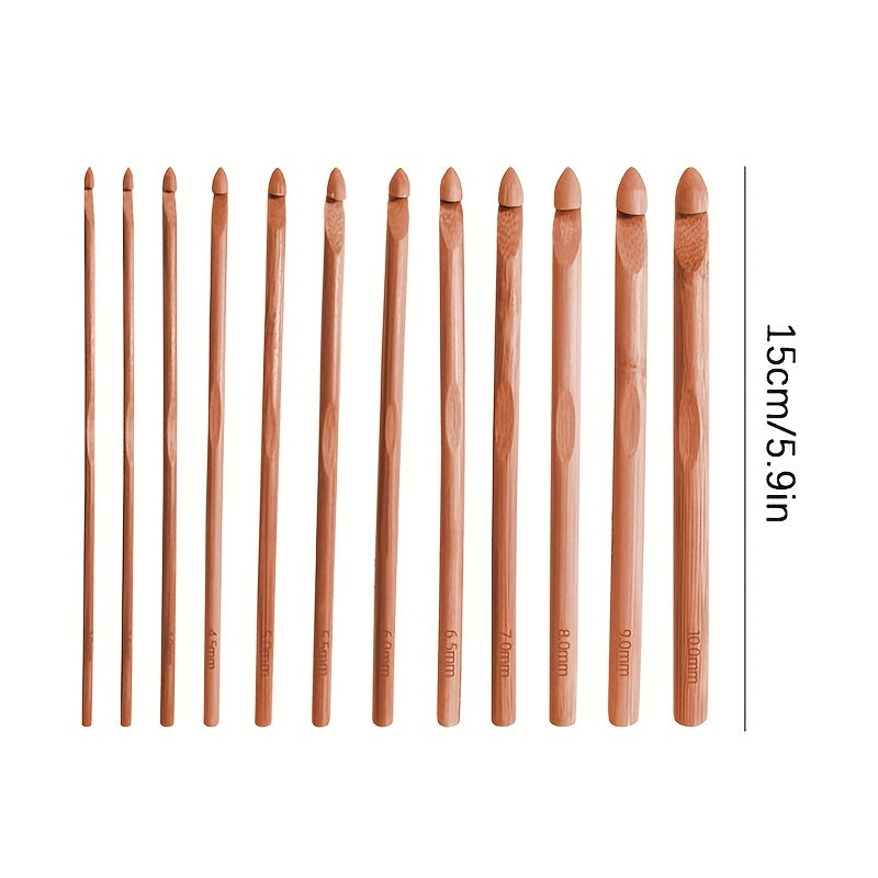12pcs Bamboo Crochet Set Knitting Needle Hand DIY Tools For Arthritic Hands