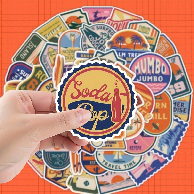 50pcs 70s Retro Vinyl Stickers for Laptops Water Bottles Computers