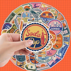 50pcs 70s Retro Vinyl Stickers for Laptops Water Bottles Computers