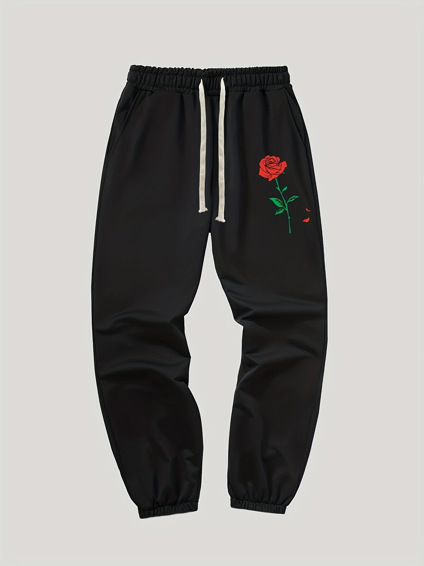 Rose Pattern Joggers Men's Casual Loose Fit Pants for All Seasons