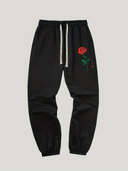 Rose Pattern Joggers Men's Casual Loose Fit Pants for All Seasons