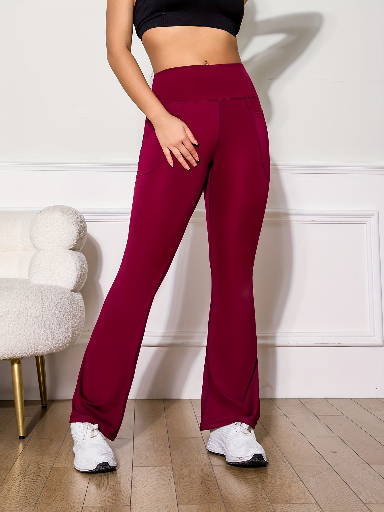 Women's High Waist Flare Pants Quick Drying Body Shaping Spandex Polyester Blend