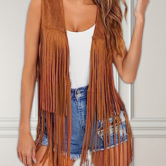 Vintage Western Style Sleeveless Vest with Tassel Detail