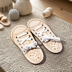 Wooden Shoe Lacing Busy Board Set Educational Toy for Motor Skills