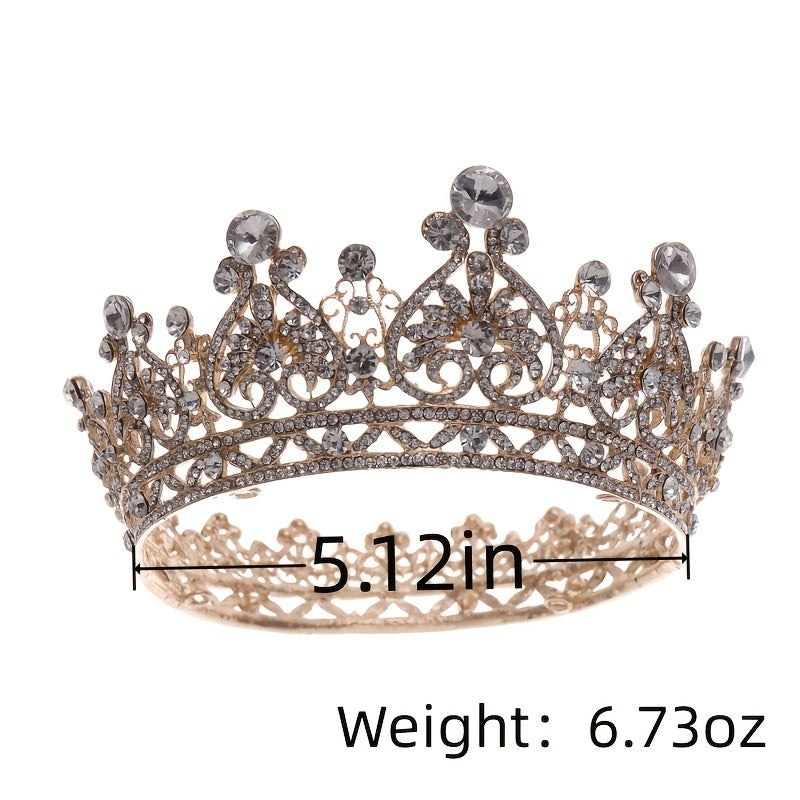 Baroque Crystal Golden Round Crowns King Queen Crown Tiara For Women