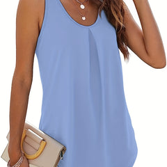 Ruched Tank Top Summer Sleeveless Crew Neck Casual Top