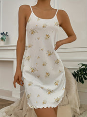 Flower Print Pajama Dress Spaghetti Straps Mini Nightdress