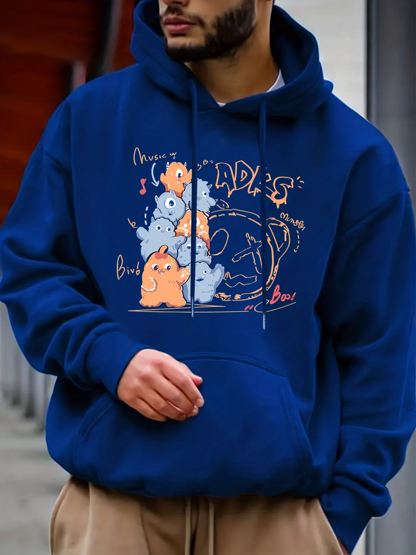 Cartoon Print Hoodie for Men Spring Fall Casual Pullover Hooded Sweatshirt
