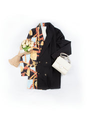 Chain Print Splicing Blazer Jacket Lapel Double Breast Outerwear