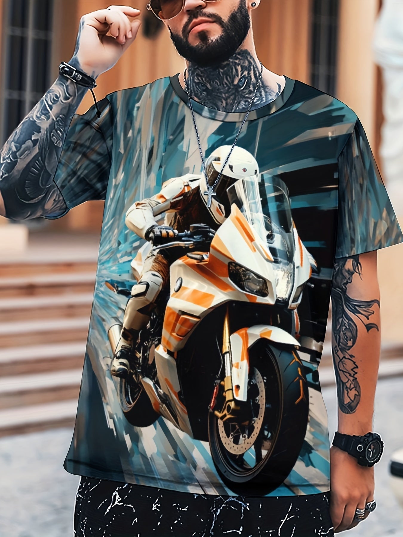 Men's Driver Print T shirt Active Comfy Slightly Stretch Crew Neck Tee
