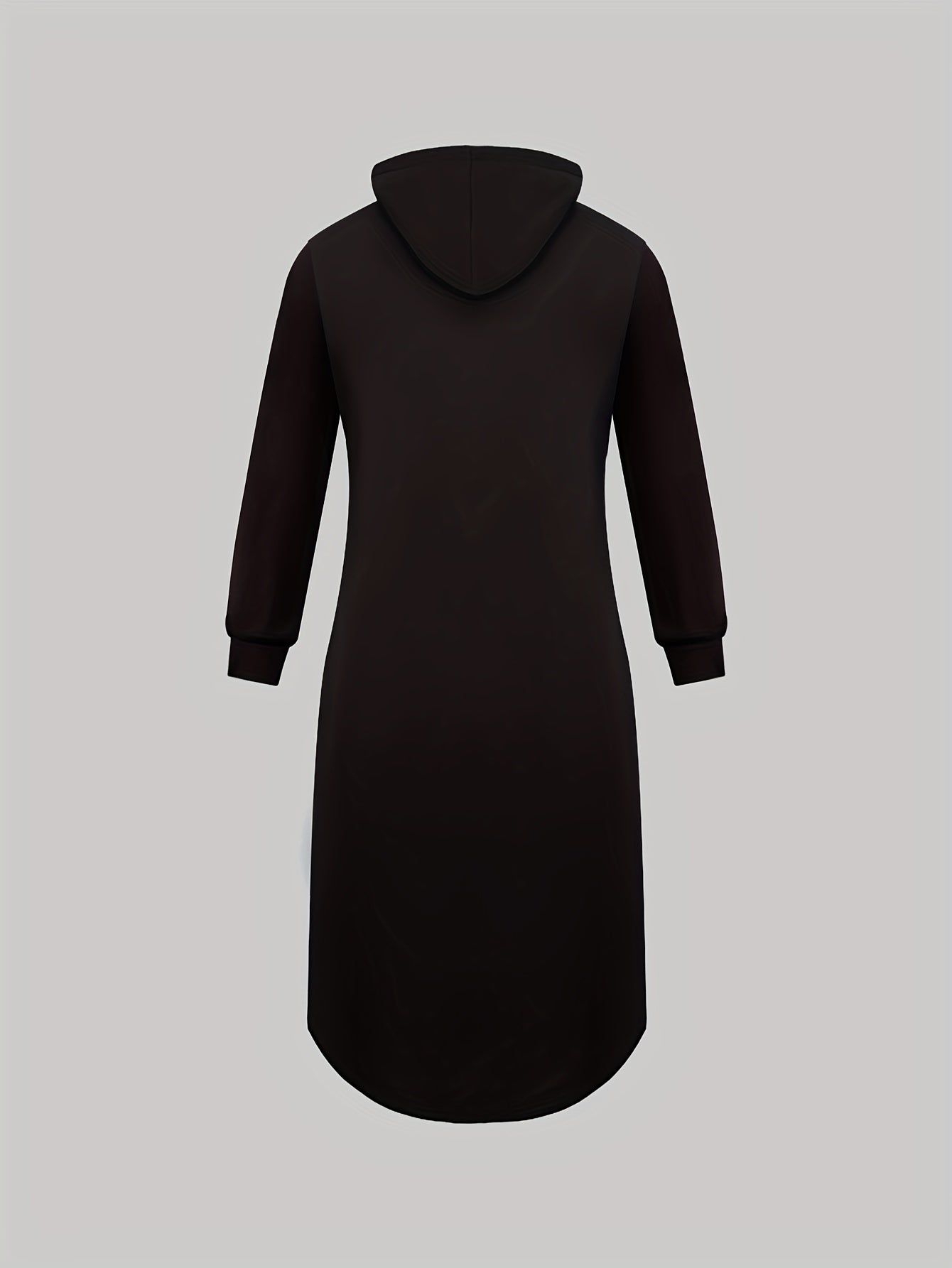 Solid Long Sleeve Drawstring Hooded Maxi Dress with Pockets