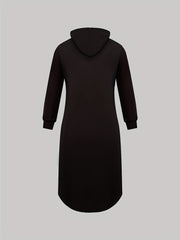 Solid Long Sleeve Drawstring Hooded Maxi Dress with Pockets