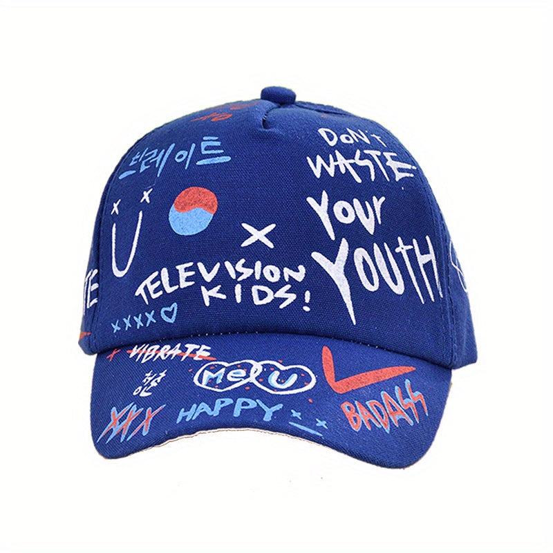 Boys Graffiti Print Baseball Cap Adjustable Lightweight Sun Hat