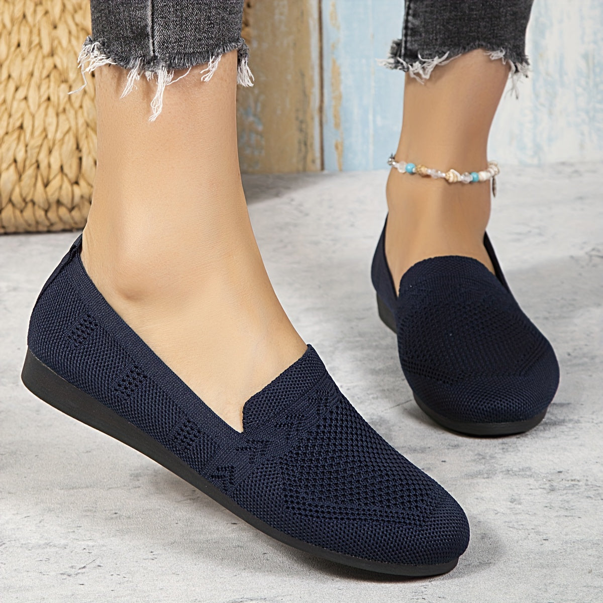 Women's Knit Flat Shoes Soft Sole Casual Walking Flats