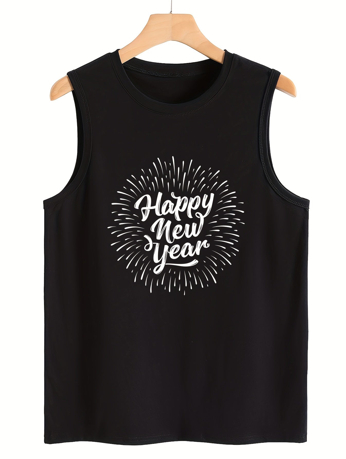 Year & Firework Sleeveless Vest Stretchy Casual Top