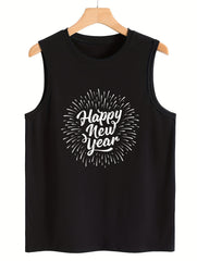 Year & Firework Sleeveless Vest Stretchy Casual Top