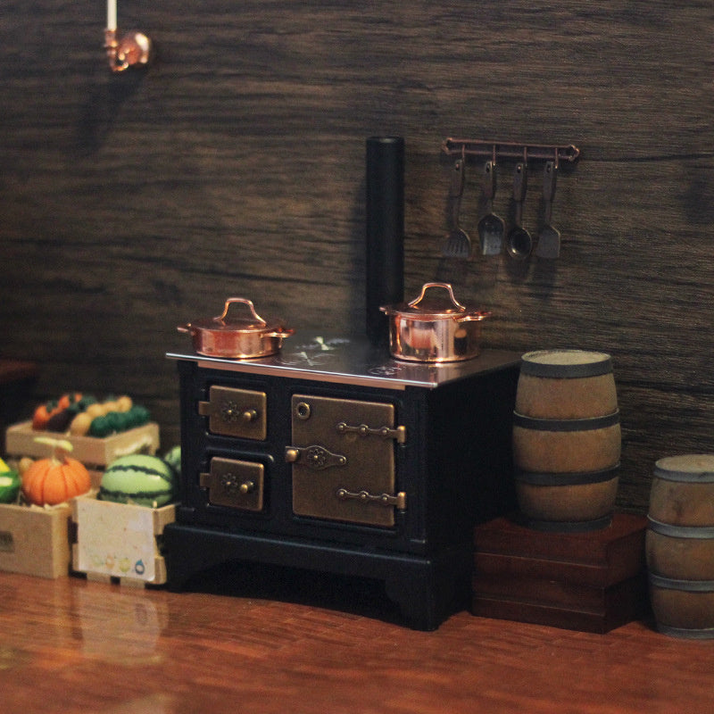 Vintage Dollhouse Stove with Copper Accents Retro Kitchen Range Hood