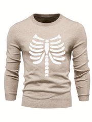 Retro Letter Print Knitted Sweater Men's Casual Round Neck Pullover