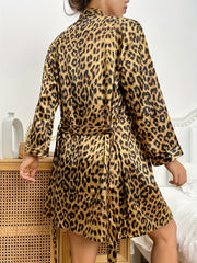 Leopard Print Pajama Set with Cami Dress & Long Sleeve Robe