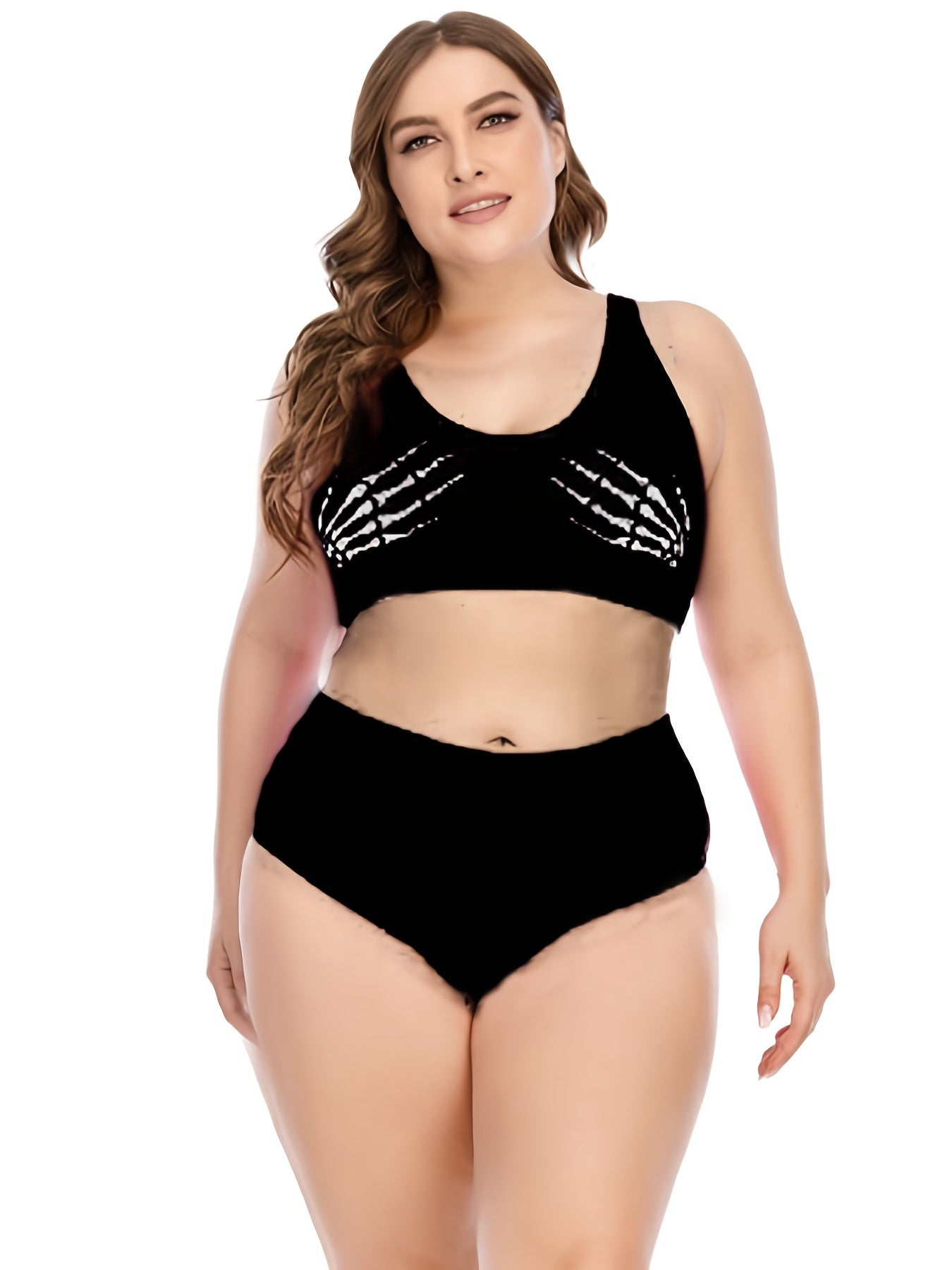 Skull Print Crop Tank Top & Panty Swimsuit Set
